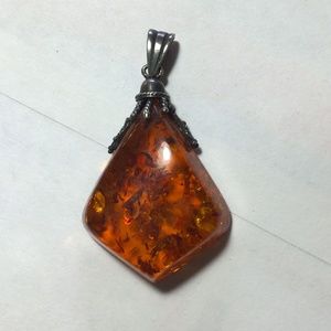 SOLD!-Amber and silver pendant